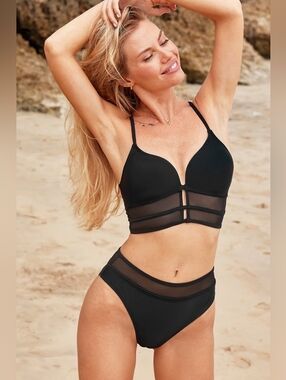 Black Mesh V-Neck Bikini Top & High Rise Bottoms Set 💥 BRAND NEW 💥